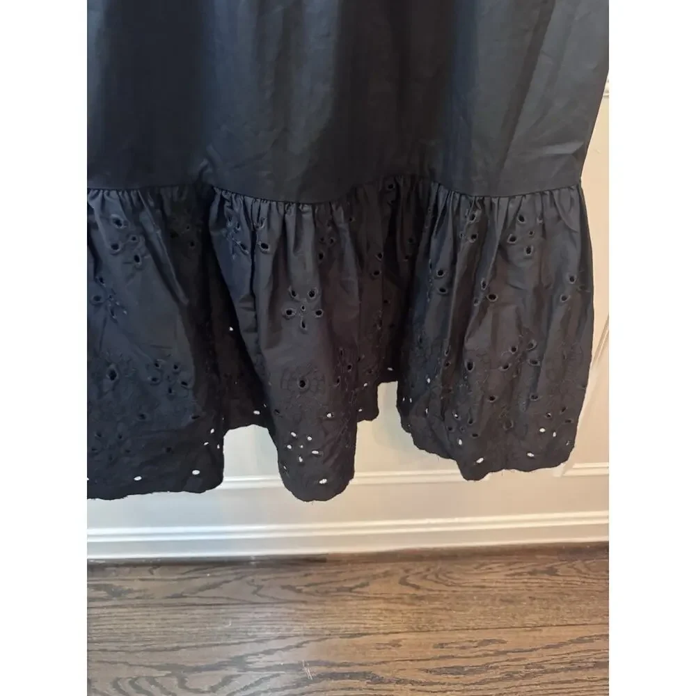 En Saison Barnette Black Midi Dress Eyelet Sleeves Size XS Pockets NWT